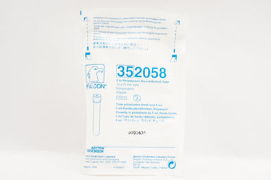 BD 352058 Falcon 5ml Polystyrene Round-Bottom Tube 12mmx 75mm - Pack of 25